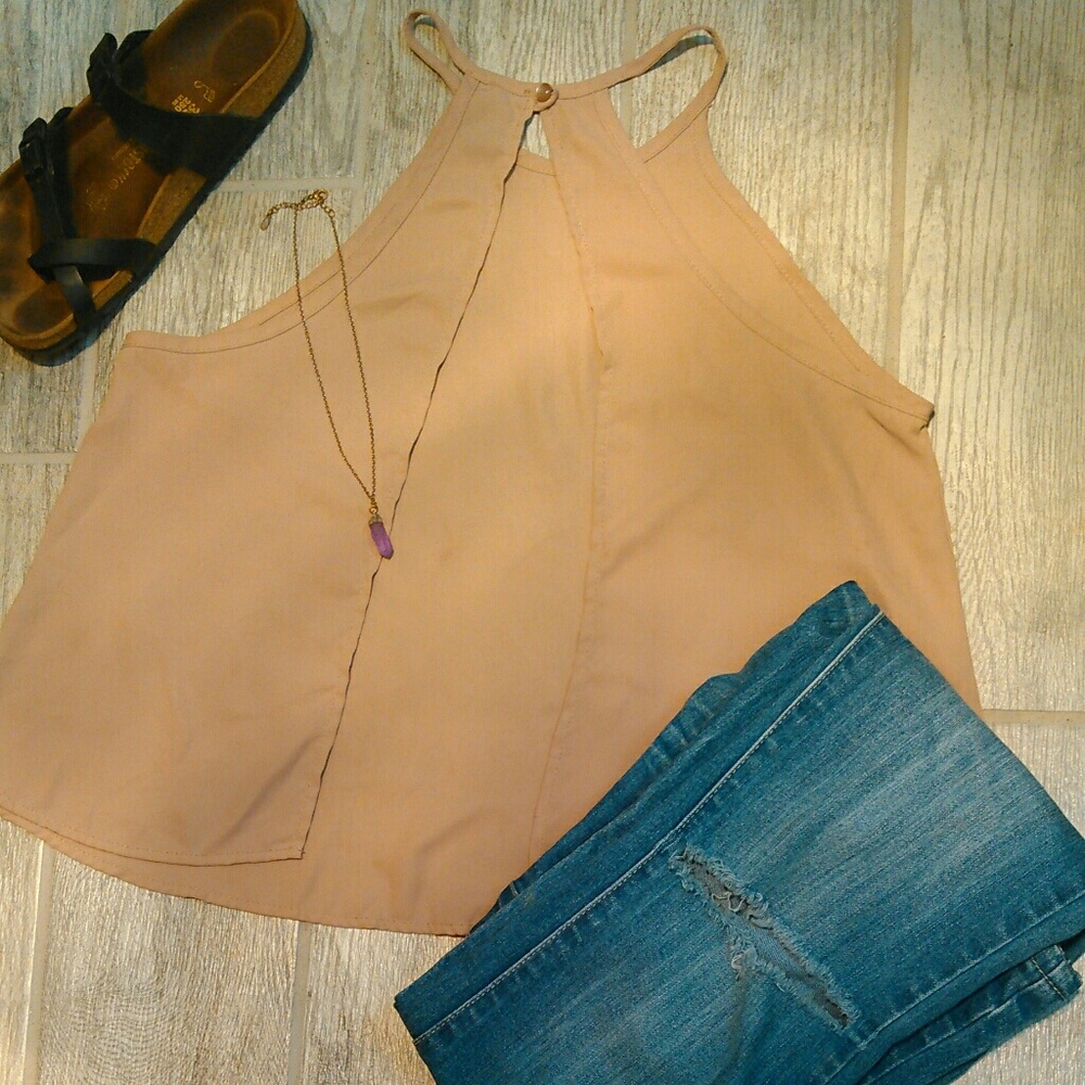 Blush open back blouse